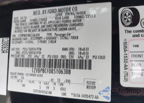 2011 Ford Mustang Gt из США, поврежденный, VIN 1ZVBP8CF0B5106308